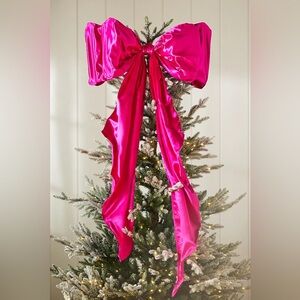 New Anthropologie Hot Pink Satin Bow Christmas Tree Topper Valentines Decor
